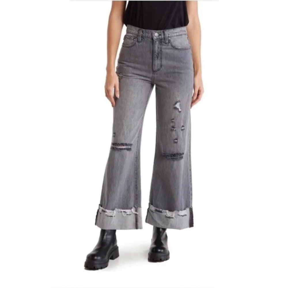 Alice + Olivia Amazing Distressed High Waist Raw Cuffed Boyfriend Jean - Picture 2 of 13